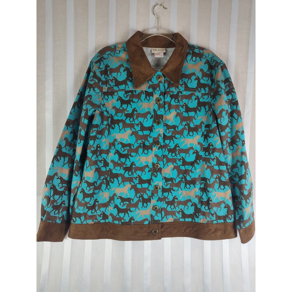 NWT Women Button Up Western Shacket Jacket Equestrian Horse Print Ranch Sz XL